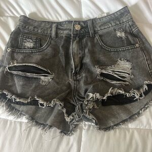 Distressed Gray Jean Shorts with Raw Hem